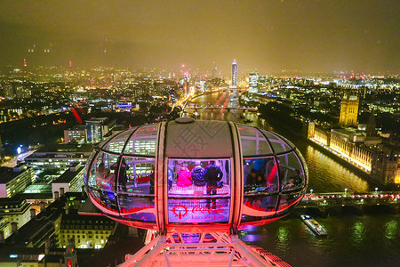 英国著名建筑英国伦敦夜景伦敦眼背景