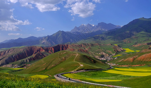 祁连牛心山祁连卓尔山雅丹油菜花背景