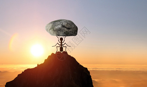 大山背景顽强拼搏的蚂蚁设计图片