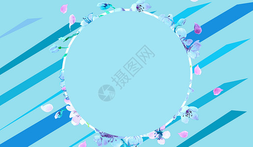 清新蓝色花环线条花环背景设计图片