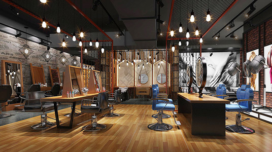 家装复古工业复古风美发店室内设计效果图背景