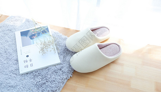 地板卧室日系棉麻拖鞋背景