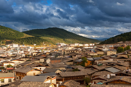 古镇屋顶香格里拉古城背景