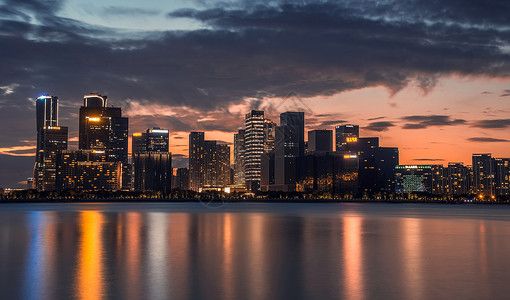 楼房简笔画钱江新城夜景城市美景背景