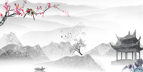 水墨山水梅花图背景图片