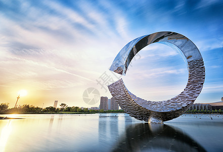 天津滨海中心地标天津文化中心雕塑背景