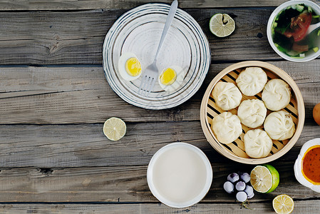 饺子蘸汁健康丰盛的早餐背景
