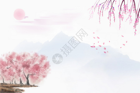 雪夜西塘中国风水墨画设计图片