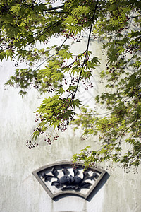 枫叶风素材中国风枫叶徽派建筑背景