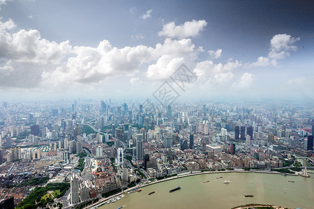 航拍的高度看到的上海的高楼林立高清图片