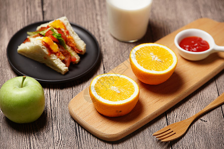 水果与三明治美食组合高清图片