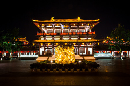 芙蓉广场古建筑大唐芙蓉园背景