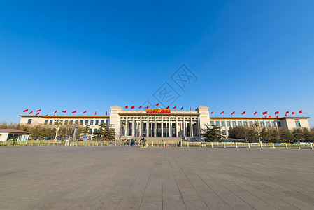会议红色蓝天下的国家博物馆背景
