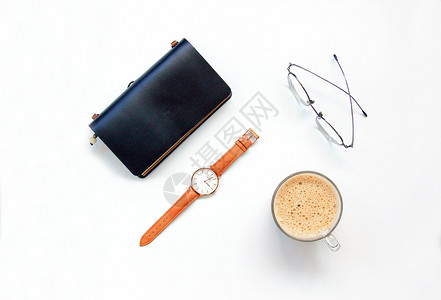 手表 咖啡 眼镜静物背景素材高清图片