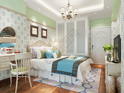 欧式床品简约欧式卧室效果图背景