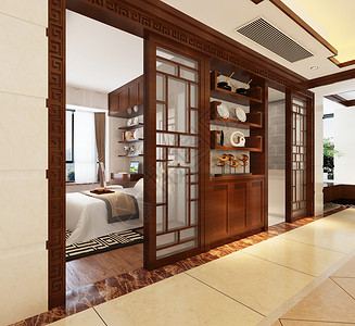 新中式起居室效果图背景图片