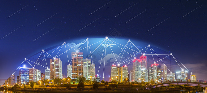 星空科技图片夜空下的北京CBD城市信息传递背景
