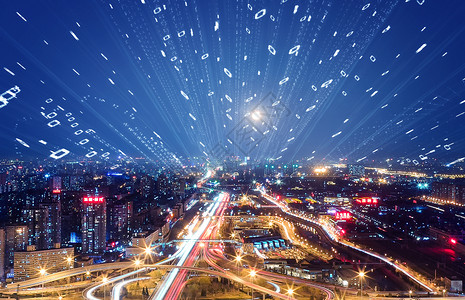 城市夜晚天空的数字科技图片