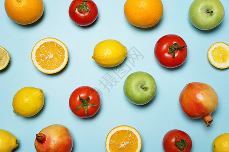青色西红柿摆放的水果素材背景