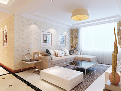 白色鎏金温馨的客厅效果图背景