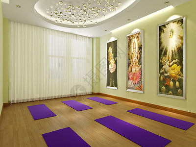 高档会所的瑜伽教室效果图高清图片