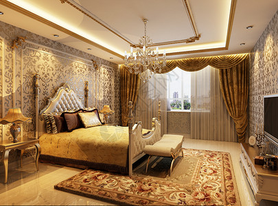 欧式床品欧式卧室鎏金效果图背景