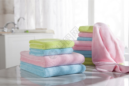 清洁毛巾浴室浴巾彩色组合背景