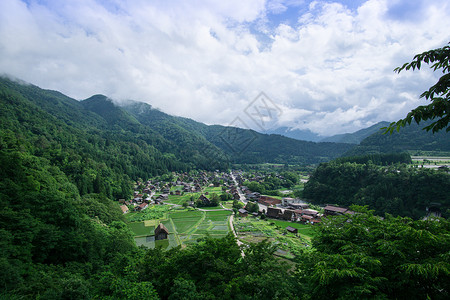 日本白川乡的夏日背景图片