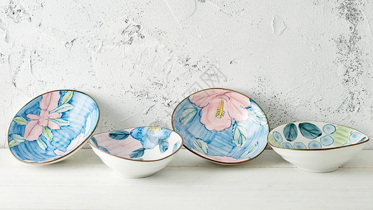 日本家居日本彩色船陶瓷碗背景
