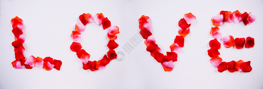 红风字素材花瓣组成LOVE英文背景