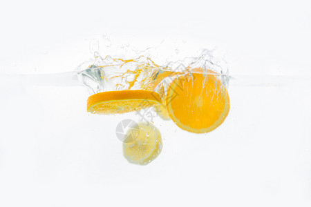 柠檬橙子水果夏日清凉冷饮气泡素材背景图片