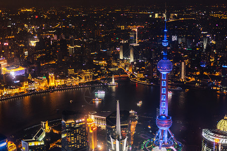 多向思考俯瞰上海城市夜景背景