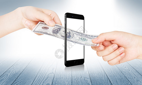 瓦数美元钞票通过手机来交易设计图片
