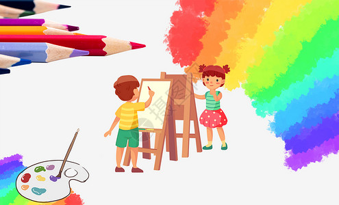 涂鸦的小孩桌面绘画摆拍图设计图片