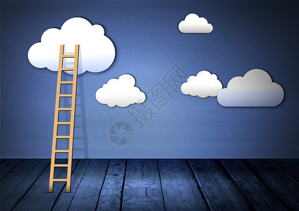 攀登墙爬上云端的梯子设计图片