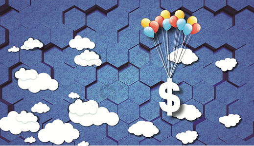 彩色降落伞气球带飞金融设计图片