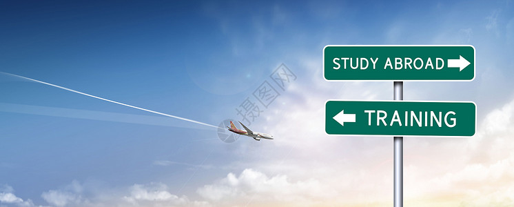 绿色飞机海外留学设计图片
