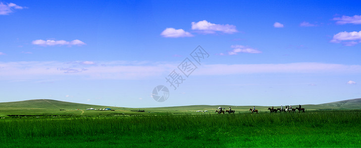 辽阔的草原与马队高清图片