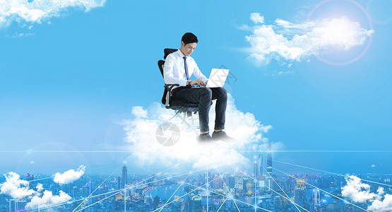 商务人士聊天在云端使用电脑下载云数据设计图片