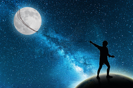 星星线捕捉月亮小孩设计图片