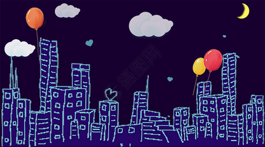 唯美城市元宵节夜色插画插画夜空下的城市设计图片