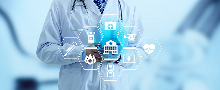 手机白色素材互联网在线医疗科技banner背景设计图片