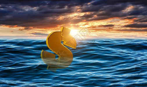 海里捕鱼漂浮的货币符号设计图片
