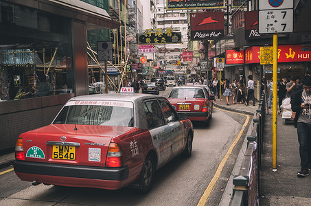 红色的士香港街头计程车TAXI背景