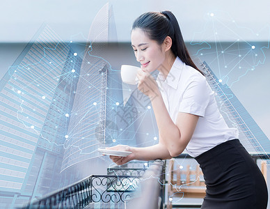 商务女性喝咖啡联通信息金融设计图片