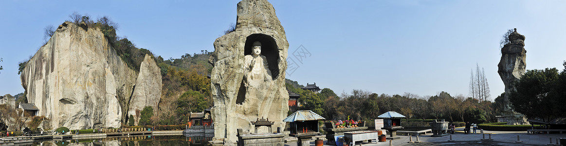 绍兴柯岩风景区石佛像全景图背景图片