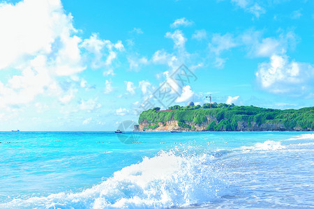 沙滩小岛夏天小清新海景背景