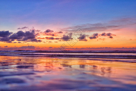 唯美黄昏海滩海边日落景色背景