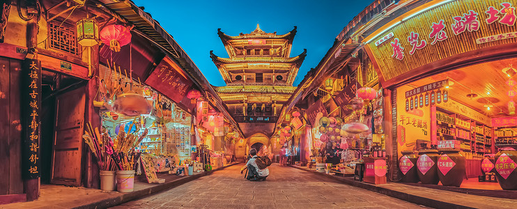 春节文化素材阆中古城夜色背景