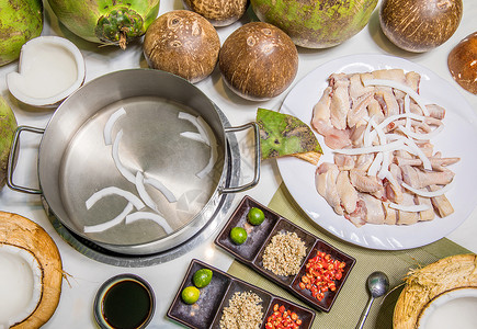 椰子汤美味海南椰子鸡火锅背景